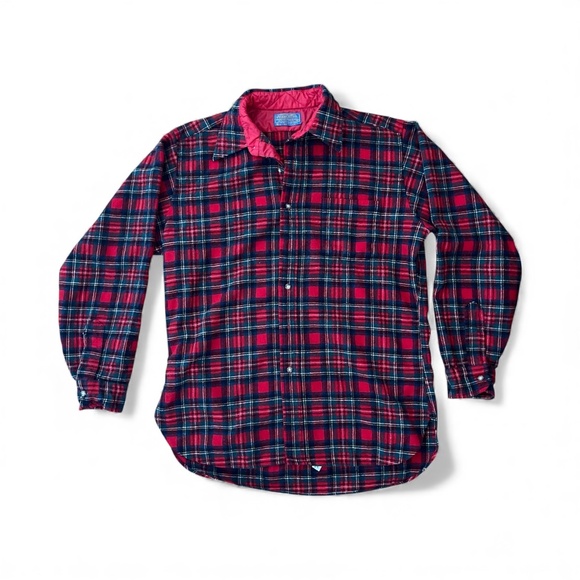 Pendleton Other - Vintage - Pendleton Red Plaid Virgin Wool Flannel Shirt Size Large